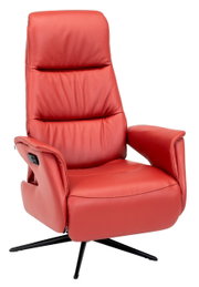 Rode lederen relaxfauteuil met zwarte draaivoet, vooraanzicht