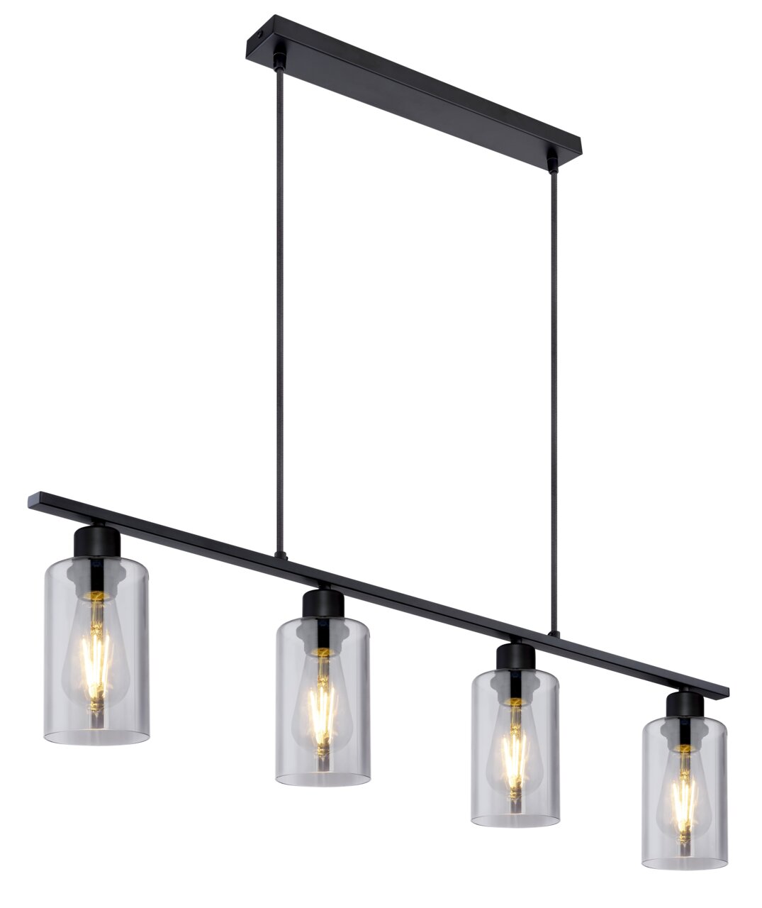 Globo Lighting Hängeleuchte HADERA Moderne Hängeleuchte mit vier klaren Glaszylindern und sichtbaren Glühbirnen, seitliche Perspektive