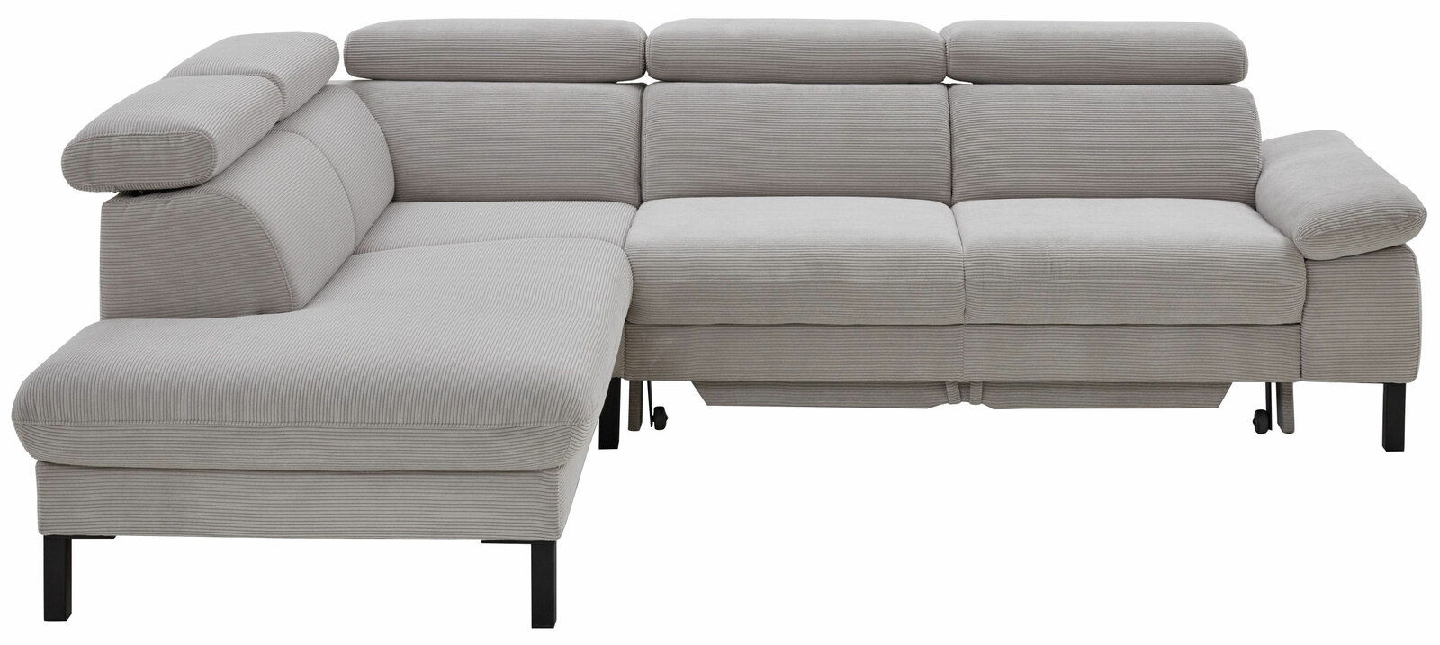 Graue Eckgarnitur mit verstellbaren Kopfstützen, Vorderansicht