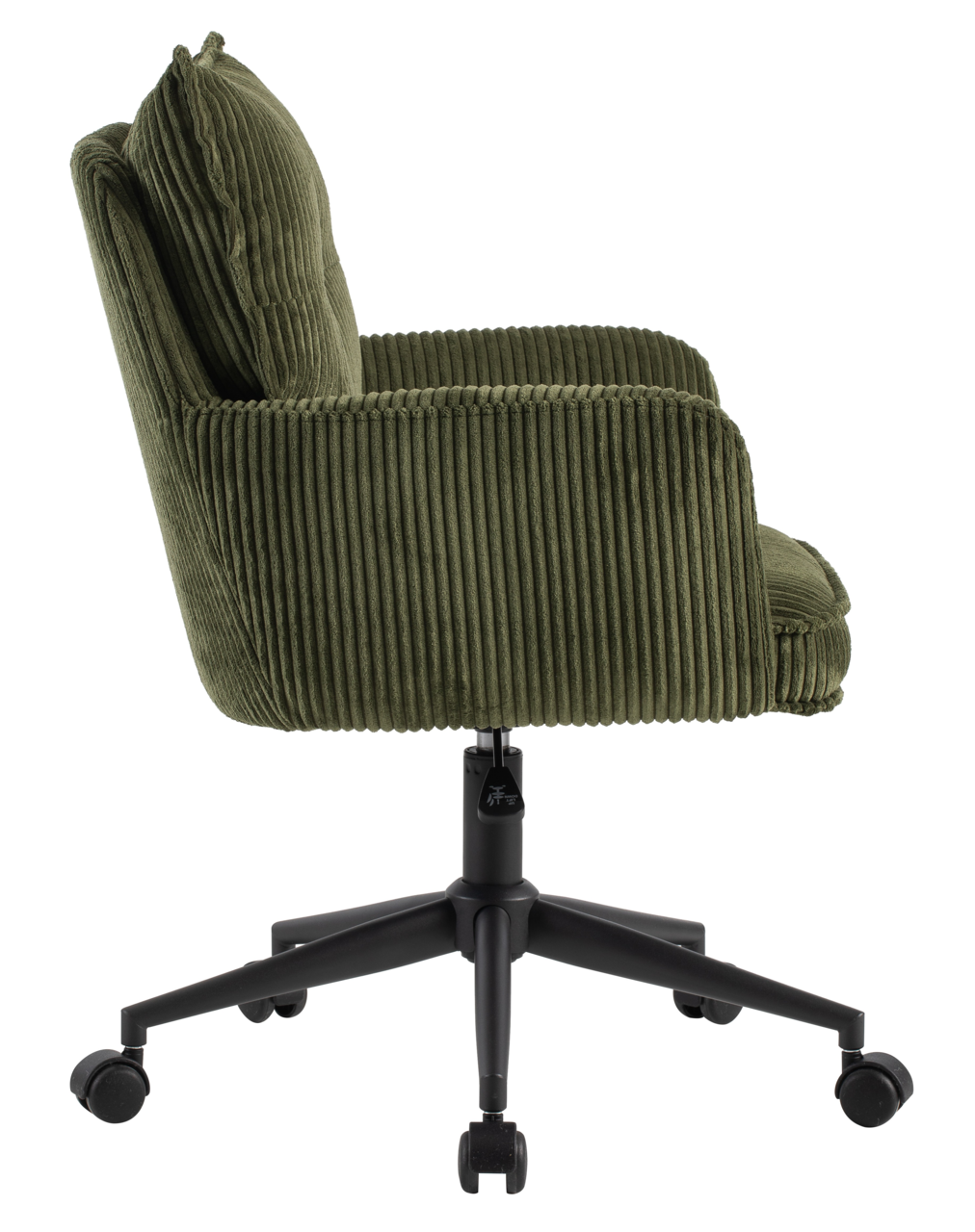 Grüner Drehstuhl aus Cordstoff, Seitenansicht