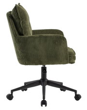 Groene draaistoel van corduroy, zijaanzicht