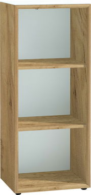 Holz-Aktenregal mit drei offenen Fächern, seitliche Perspektive