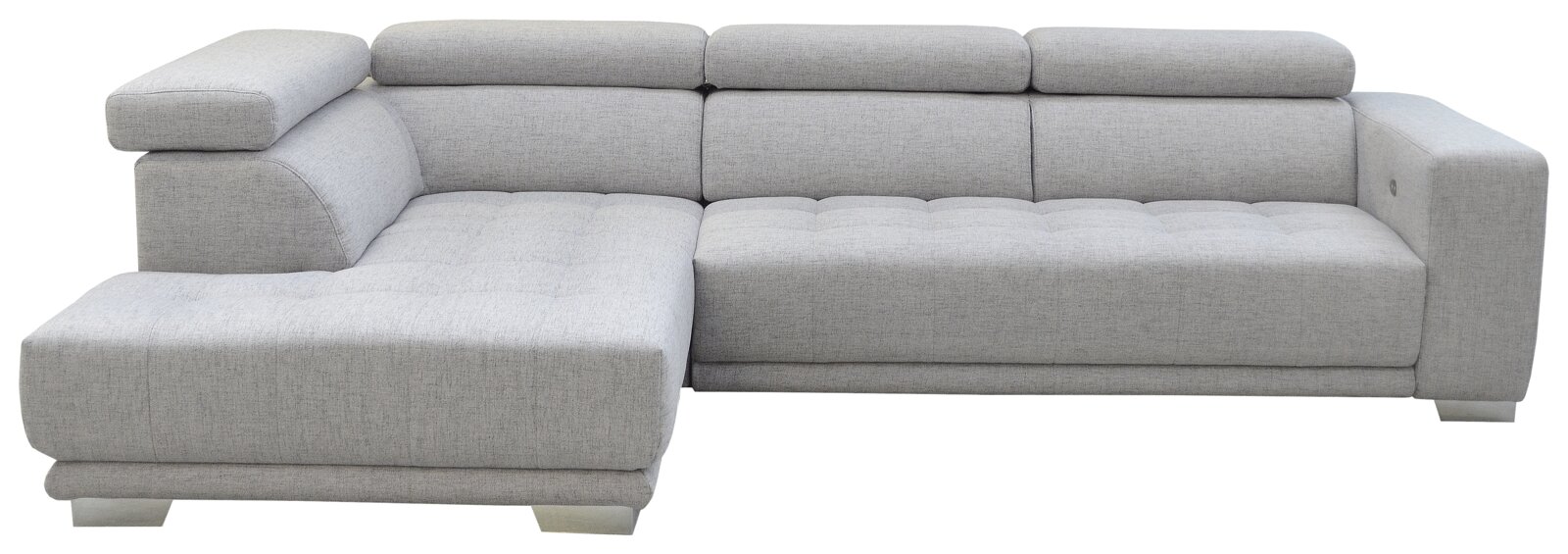 Graue Polsterrundecke in L-Form, Ansicht von vorne