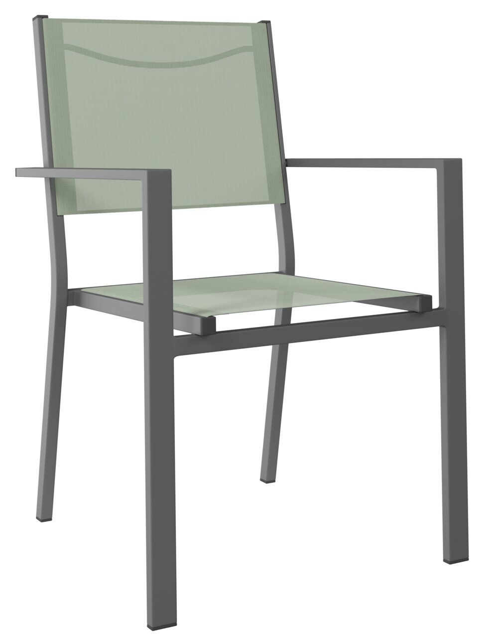 Ambia Garden Stapelsessel VALENCIA Moderner Stapelsessel mit grauem Metallrahmen und hellgrüner Bespannung, seitliche Perspektive