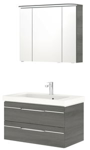 Moderner Badblock mit Spiegelschrank und Waschbecken, Frontalansicht