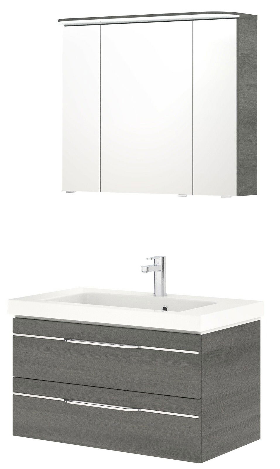 Moderner Badblock mit Spiegelschrank und Waschbecken, Frontalansicht