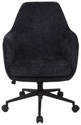 Schwarzer Drehstuhl mit gepolstertem Sitz und Rückenlehne, Vorderansicht