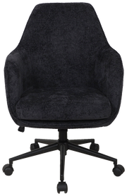 Schwarzer Drehstuhl mit gepolstertem Sitz und Rückenlehne, Vorderansicht