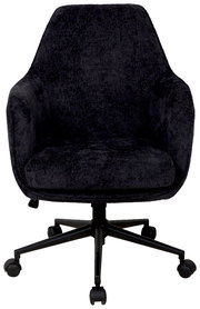 Schwarzer Drehstuhl mit gepolstertem Sitz und Rückenlehne, Vorderansicht