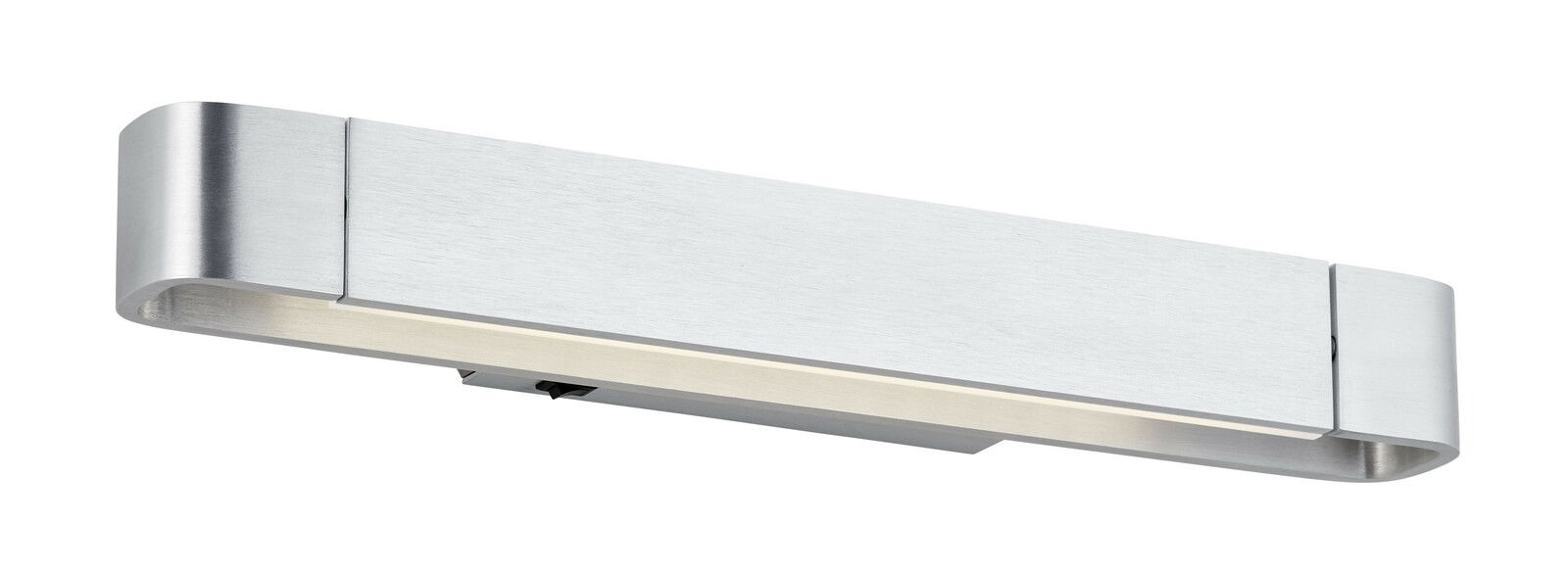 Moderne LED-Wandleuchte BOX aus gebürstetem Metall in seitlicher Perspektive.