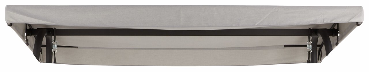 Ersatzdach in grauer Farbe, von unten betrachtet, mit stabiler Metallkonstruktion.