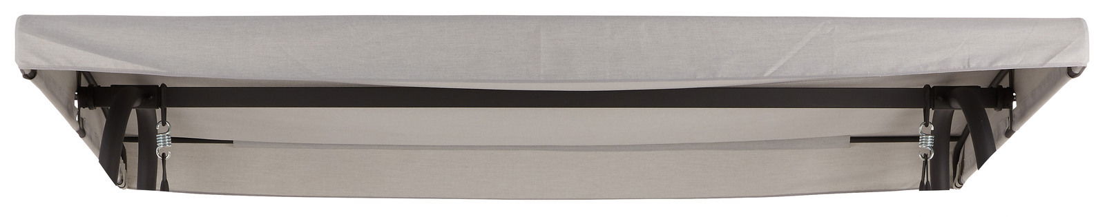 Ersatzdach in grauer Farbe, von unten betrachtet, mit stabiler Metallkonstruktion.