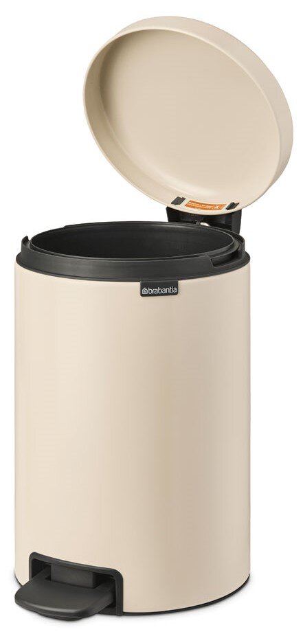 Beige pedaalemmer met open deksel, zijaanzicht