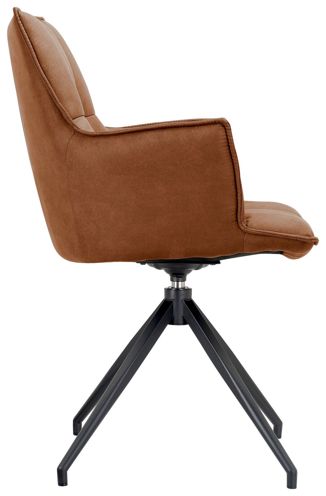 Moderner brauner Sessel mit Metallgestell, Seitenansicht