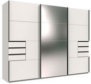 Moderner dreitüriger Schwebetürenschrank mit Spiegel in Frontalansicht.