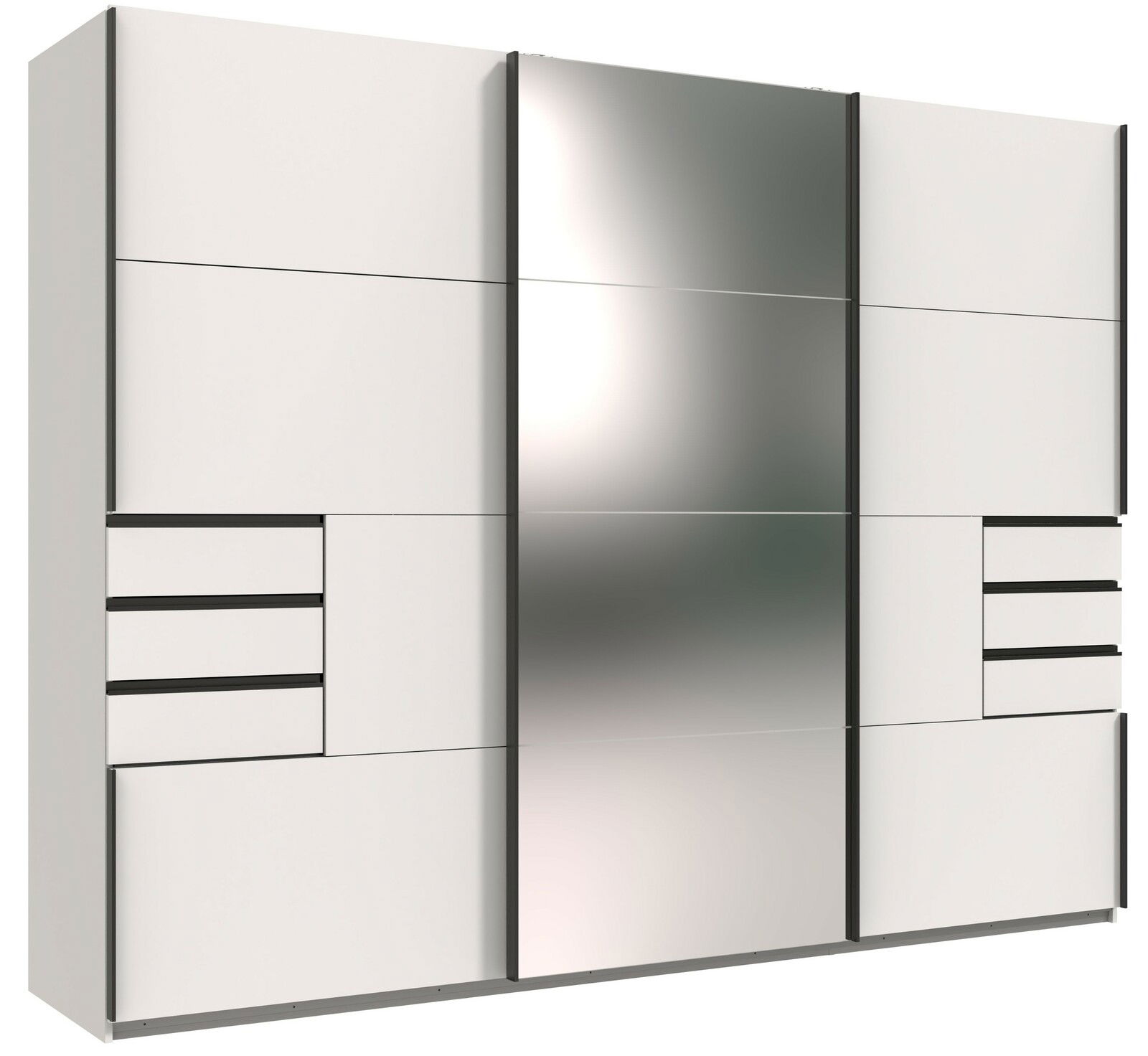 Z2 Schwebetürenschrank 3trg. SAIGON Moderner dreitüriger Schwebetürenschrank mit Spiegel in Frontalansicht.