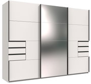 Moderner dreitüriger Schwebetürenschrank mit Spiegel in Frontalansicht.