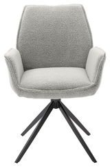 Grauer Armlehnstuhl mit schwarzem Metallgestell, Frontalansicht