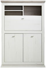 Weißer Sekretär mit zwei Türen und offenen Fächern, Frontalansicht