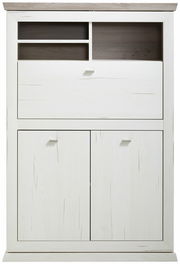 Weißer Sekretär mit zwei Türen und offenen Fächern, Frontalansicht