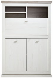 Weißer Sekretär mit zwei Türen und offenen Fächern, Frontalansicht