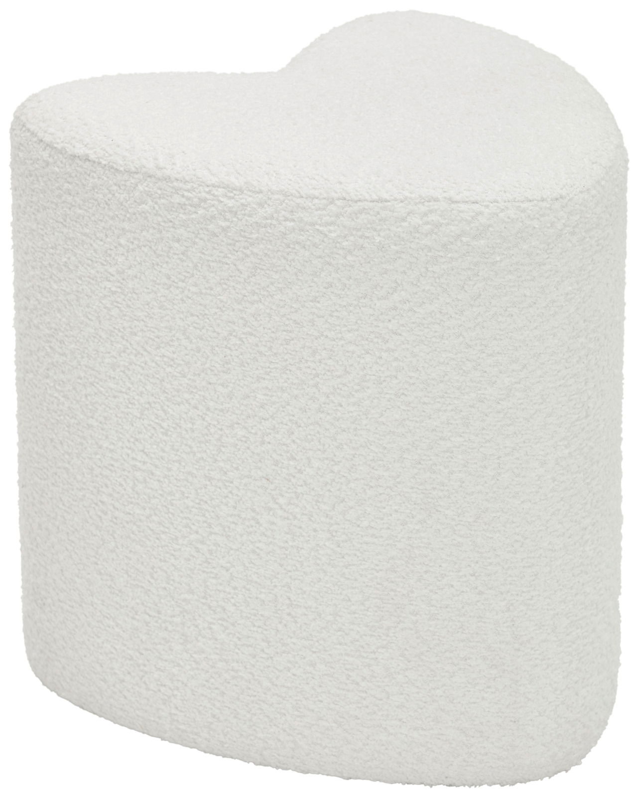 Herzförmiger, weißer Hocker aus weichem Material, seitliche Perspektive