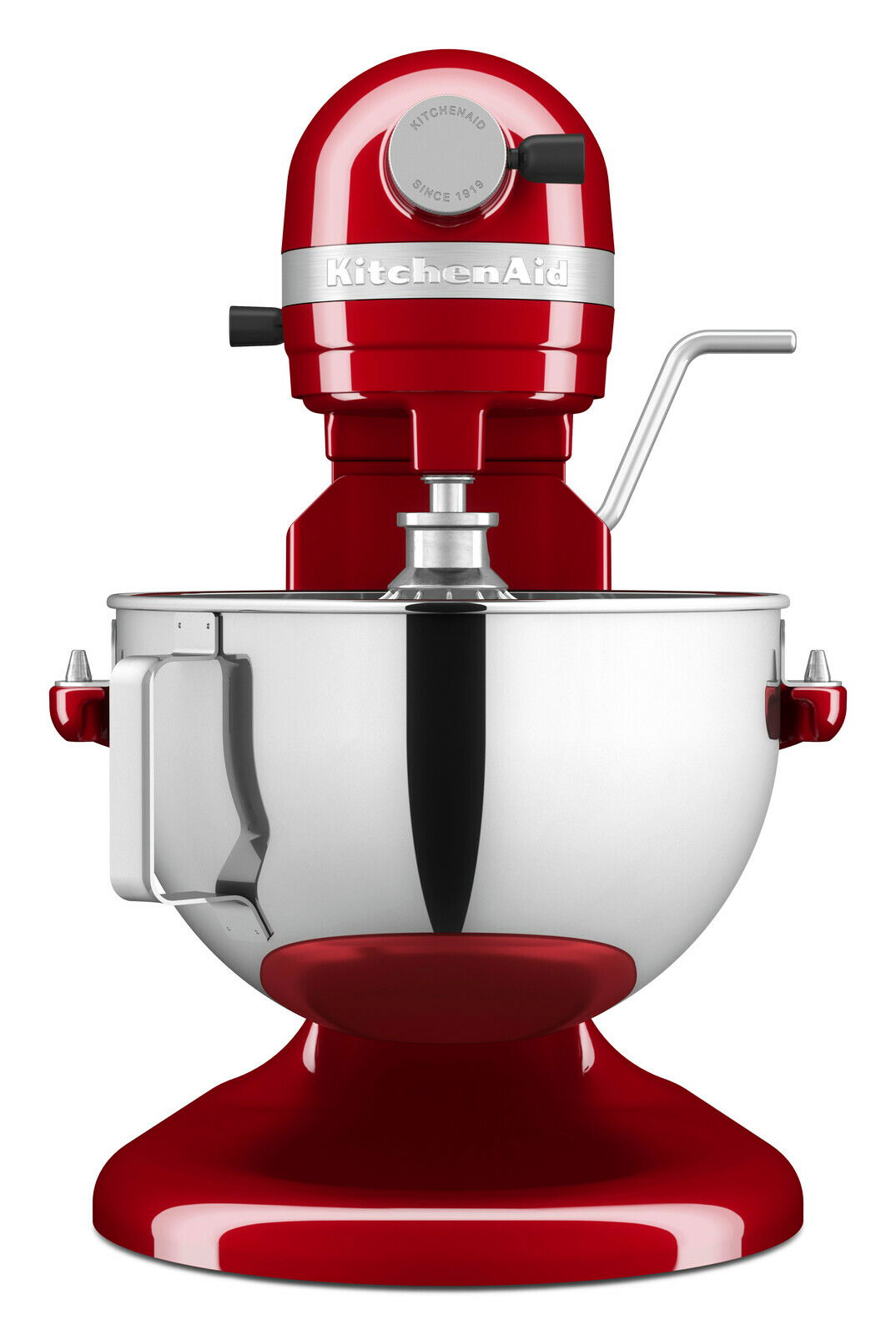 Rote Küchenmaschine Heavy Duty 5,2L von vorne mit Edelstahl-Rührschüssel