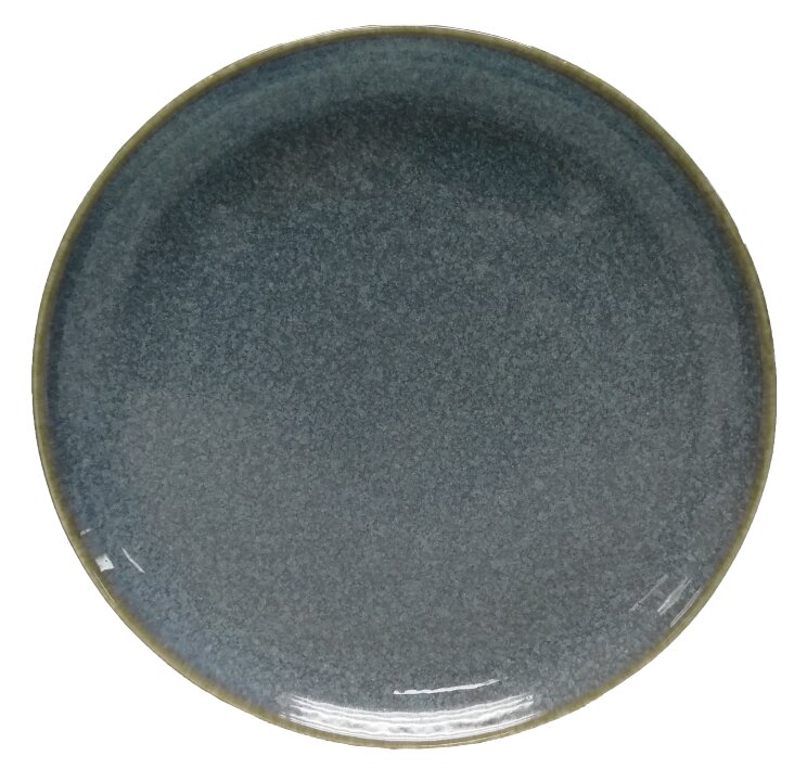 Runder Dessertteller in dunklem Blau mit leichtem Farbverlauf, Ansicht von oben