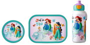 Lunchset Campus Princess mit Disney-Prinzessinnen-Design, bestehend aus einer runden Dose, einer rechteckigen Brotdose und einer Trinkflasche, Vorderansicht