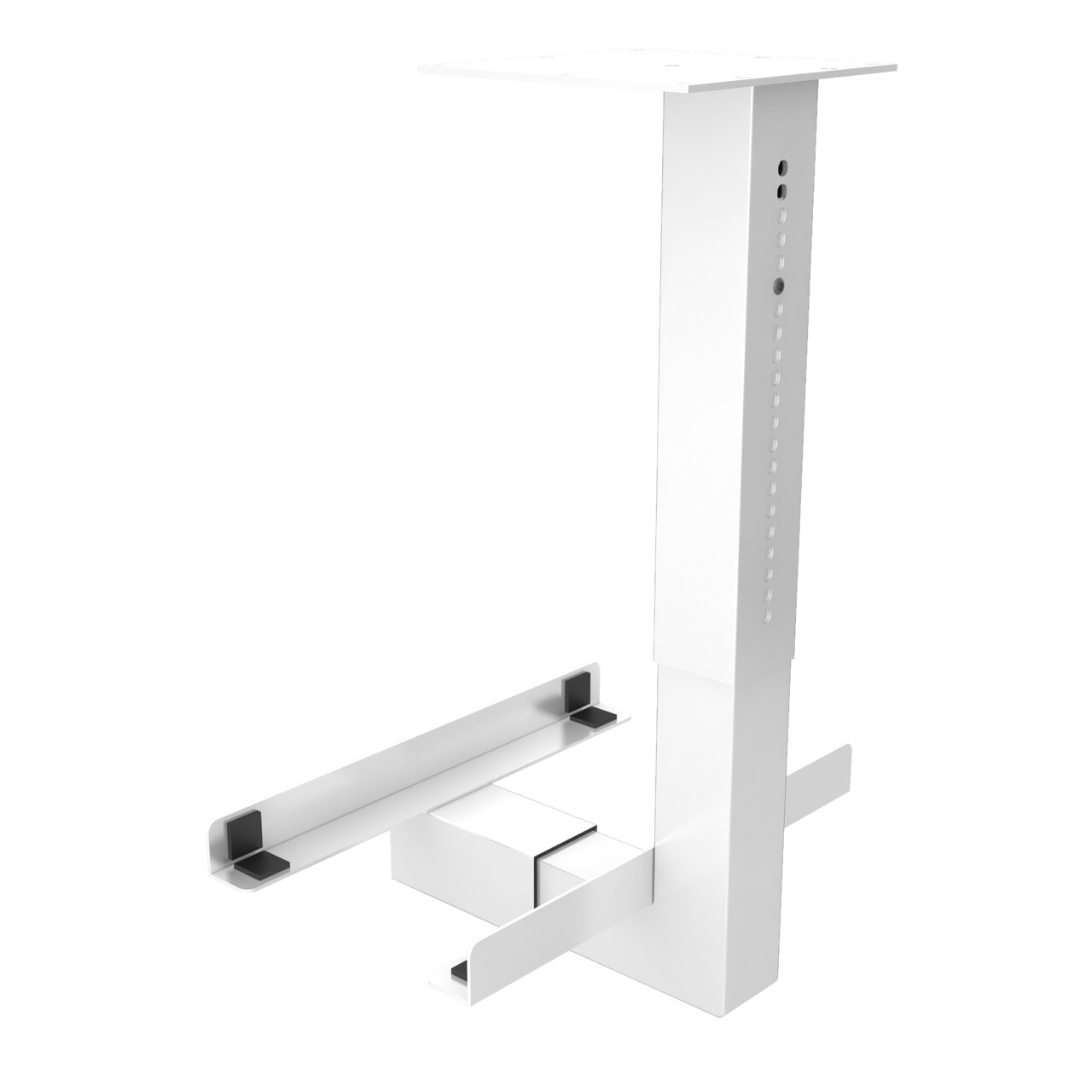 E-Serie PC-Halter E-PROFI Weißer PC-Halter aus Metall, seitliche Perspektive