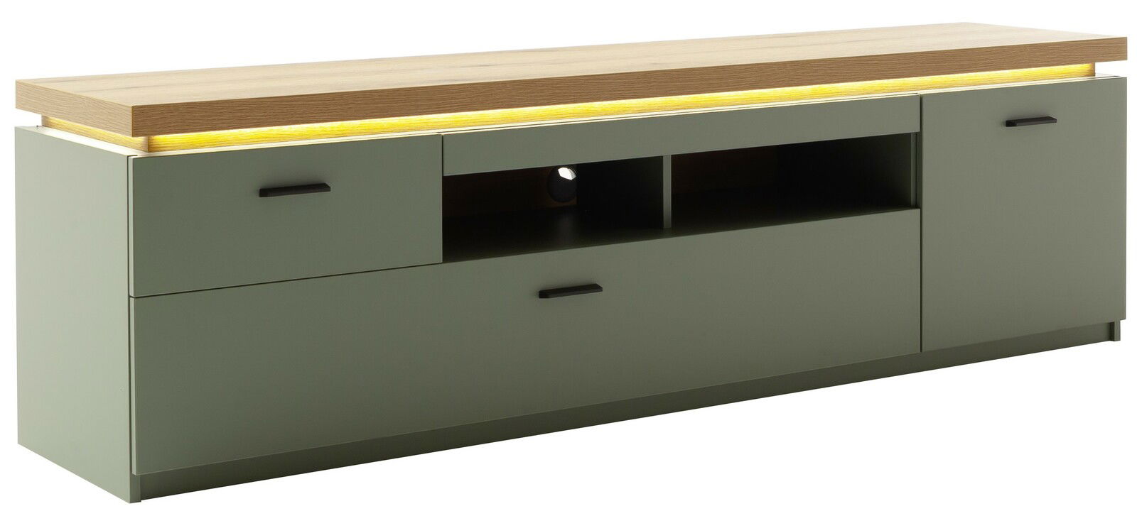 Z2 TV-Lowboard MONIZ Modernes TV-Lowboard in Holzoptik mit LED-Beleuchtung, seitliche Perspektive