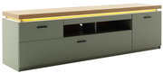 Modernes TV-Lowboard in Holzoptik mit LED-Beleuchtung, seitliche Perspektive