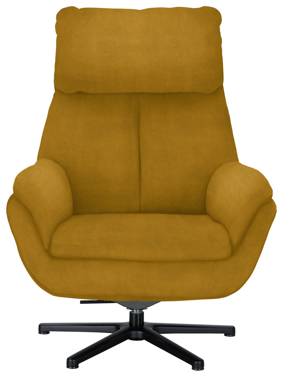 Gelber Sessel Beldomo Style LARGO mit hoher Rückenlehne und schwarzem Drehfuß, Frontalansicht