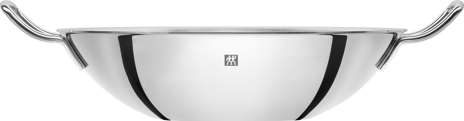 Silberner Wok Plus 32 cm mit zwei Griffen, Seitenansicht