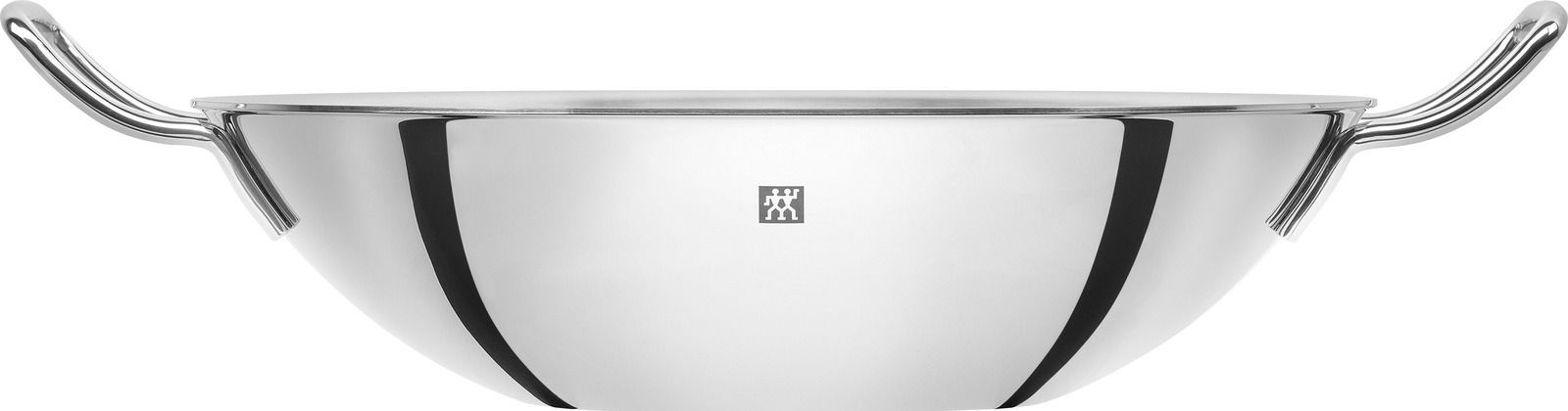 Silberner Wok Plus 32 cm mit zwei Griffen, Seitenansicht