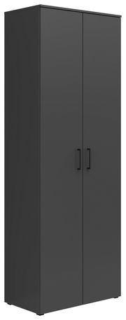 Schwarzer Mehrzweckschrank mit zwei Türen, frontale Perspektive