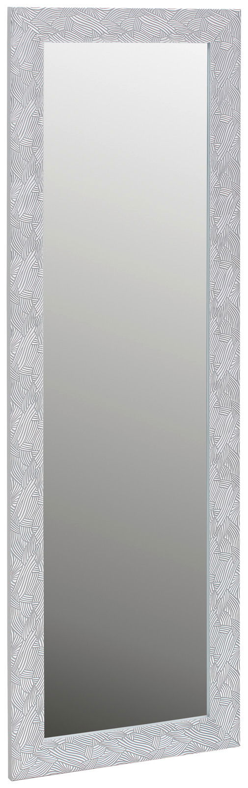 Rechteckiger Spiegel mit dekorativem Rahmen in Blattmuster, Perspektive leicht von der Seite