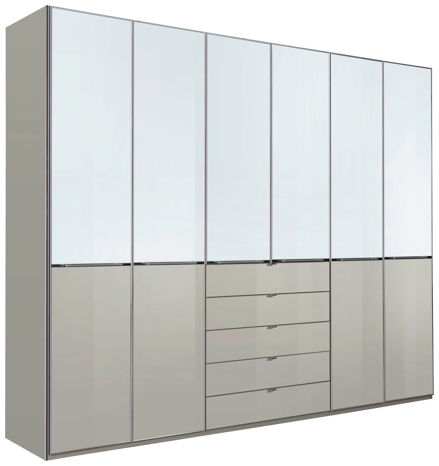 Großer Funktionsdrehtürenschrank mit fünf Türen und fünf Schubladen, Frontansicht