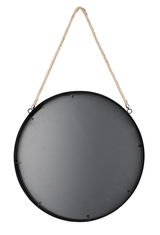 Runder Hängespiegel mit einem Durchmesser von ca. 40 cm, aufgehängt an einem Seil, frontal abgebildet.