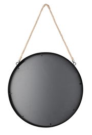 Runder Hängespiegel mit einem Durchmesser von ca. 40 cm, aufgehängt an einem Seil, frontal abgebildet.