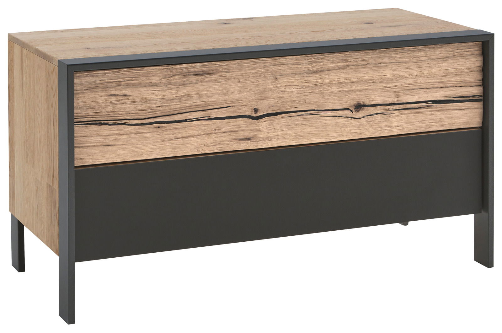 Garderobenbank aus Holz mit modernem Design, seitliche Perspektive