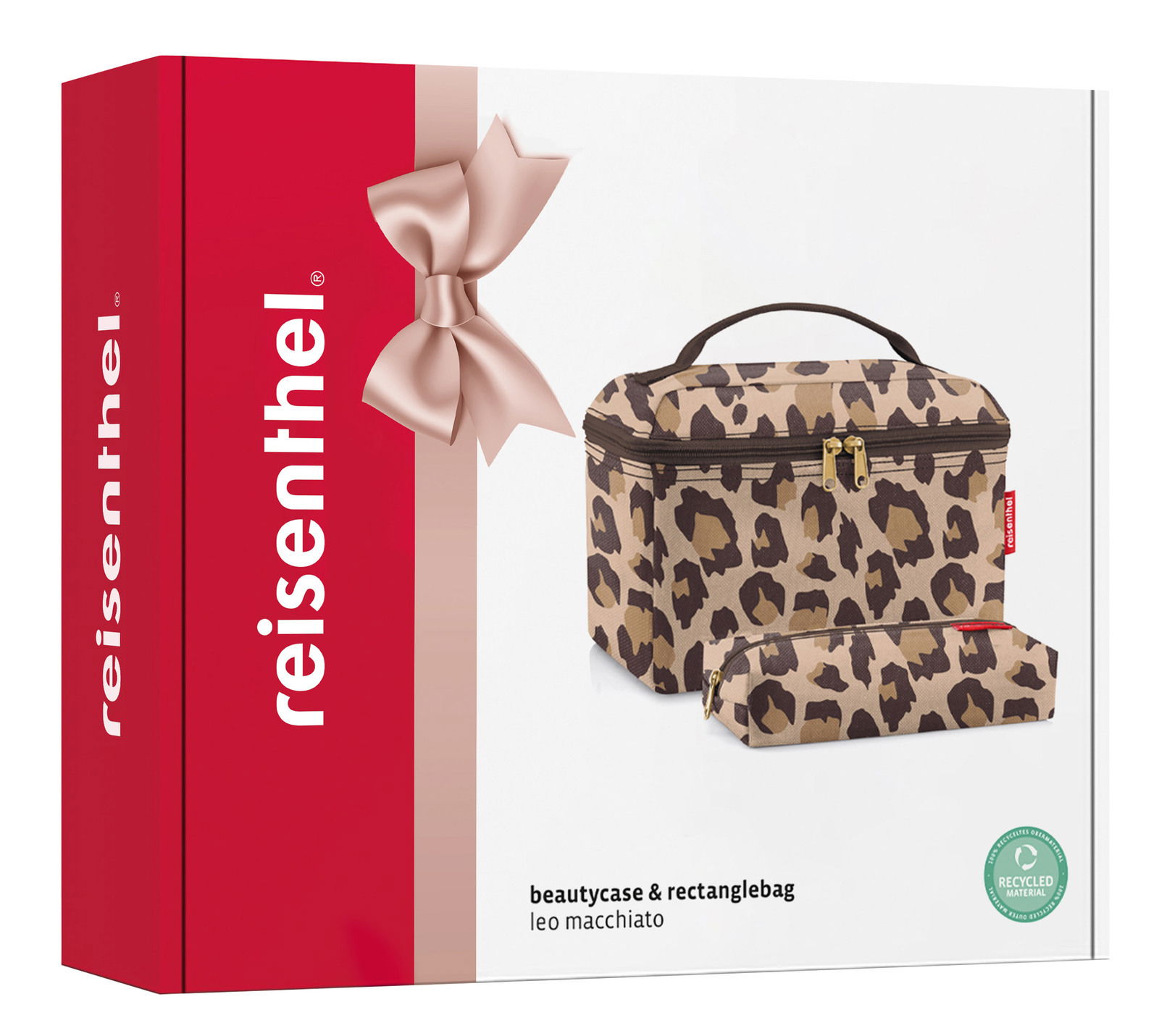 Beautycase-Set mit Leopardenmuster, bestehend aus einem großen und einem kleinen Etui, Vorderansicht.