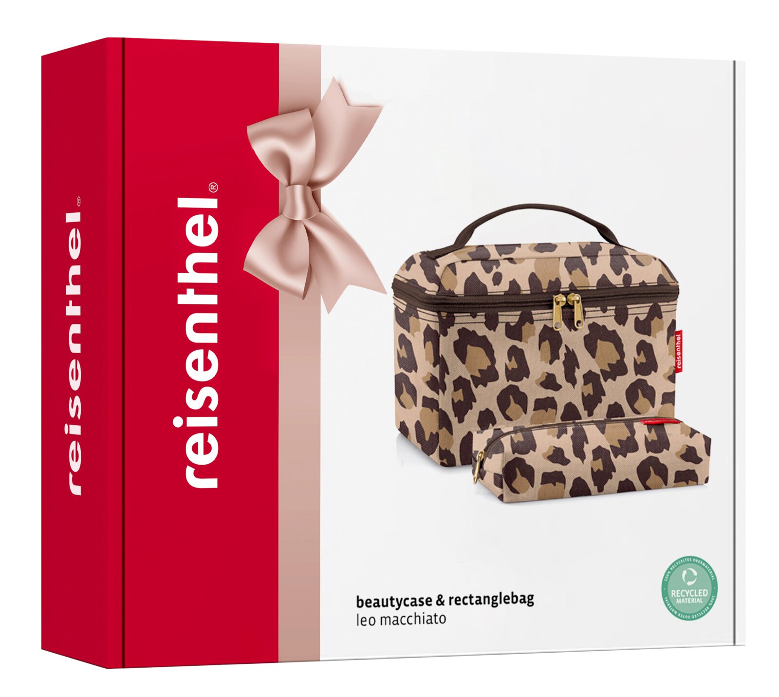 Set make-upetuis met luipaardprint, bestaande uit een groot en een klein etui, vooraanzicht.
