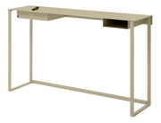 Moderner Konsolentisch aus Metall in Beige mit minimalistischem Design, seitliche Perspektive.
