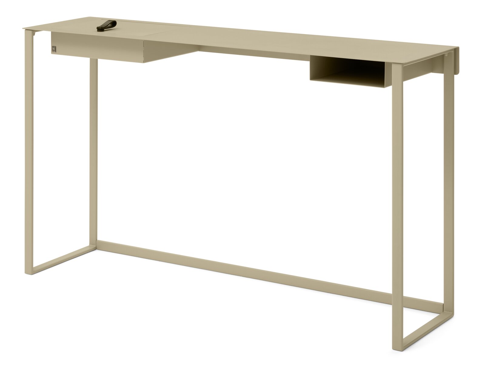 Musterring Console/bureau BIOLOGISCH Moderner Konsolentisch aus Metall in Beige mit minimalistischem Design, seitliche Perspektive.