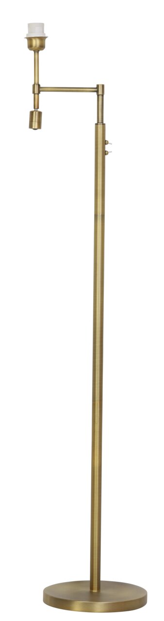 Staande lamp MONTANA in goudkleur, zijaanzicht, met ronde voet en verstelbare arm.