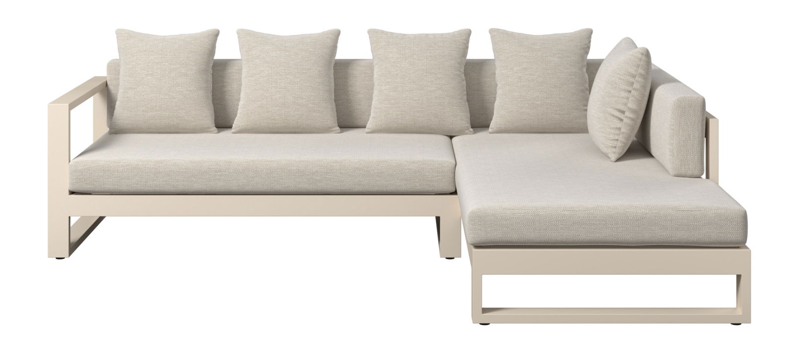 Lounge-Set in L-Form mit beigen Kissen, Ansicht von vorne