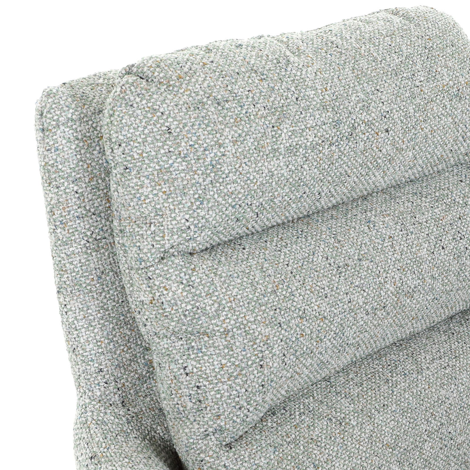 Novel Armlehnstuhl LEIA Nahaufnahme der Rückenlehne eines Armlehnstuhls mit grauem Stoffbezug, Perspektive von oben.