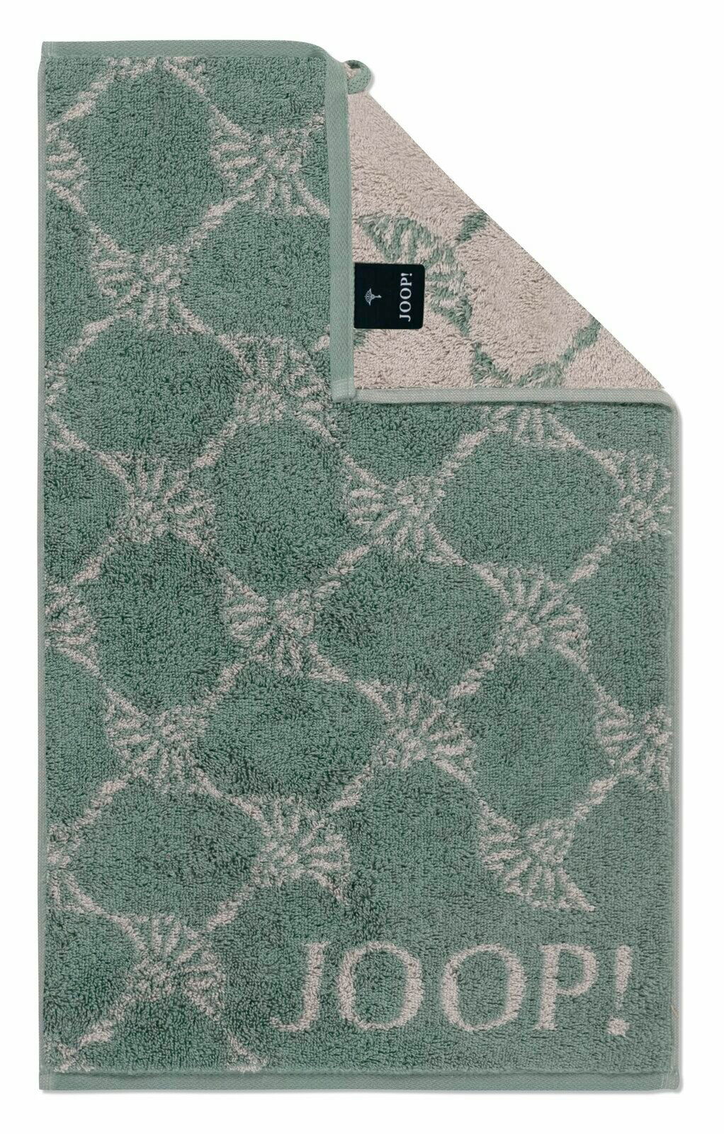 Gästetuch in Grün mit geometrischem Muster und JOOP!-Logo, Draufsicht