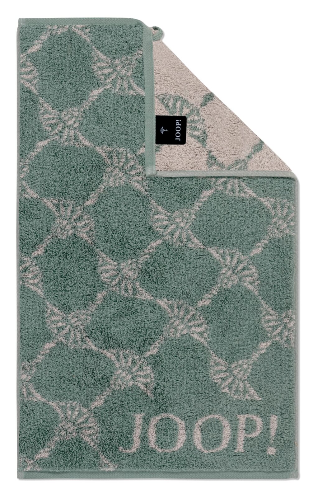 Gästetuch in Grün mit geometrischem Muster und JOOP!-Logo, Draufsicht